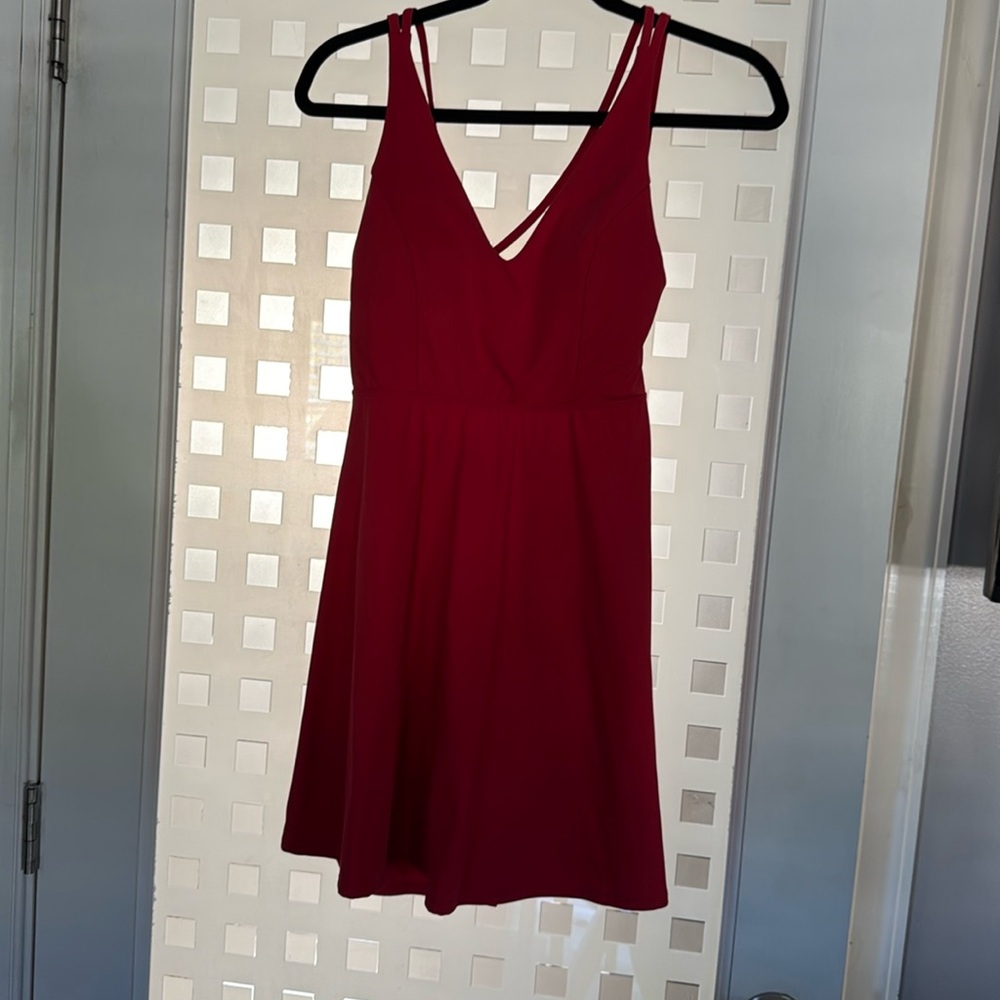 Halara Salsa Red Crisscross Backless Flare Mini Slip Dance Active Dress M NWT